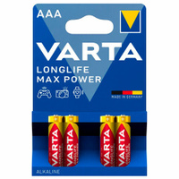 Батарейки алкалиновые "мизинчиковые" КОМПЛЕКТ 4 шт VARTA LONGLIFE MAX POWER, ААА (LR0, 4703101404