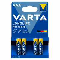 Батарейки алкалиновые "мизинчиковые" КОМПЛЕКТ 4 шт VARTA LONGLIFE POWER, ААА (LR03,15, 4903121414