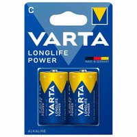 Батарейки алкалиновые КОМПЛЕКТ 2 шт VARTA LONGLIFE POWER, C (LR14, 14А) блистер, 4914121412