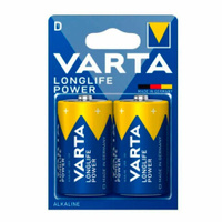 Батарейки алкалиновые КОМПЛЕКТ 2 шт VARTA LONGLIFE POWER, D (LR20, 13А) блистер, 4920121412