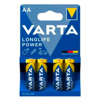 Батарейки алкалиновые "пальчиковые" КОМПЛЕКТ 4 шт VARTA LONGLIFE POWER, АА (LR6,24А), 4906121414