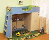 Детская кровать чердак Сказка-2 (со шкафом и игровой зоной)