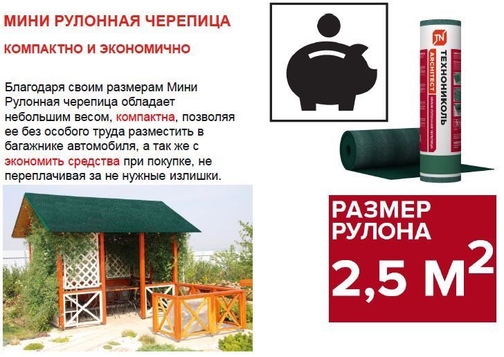 Рулонная черепица Технониколь самоклеящаяся Мини 2,5 м2 (5 х 0,5 м ...