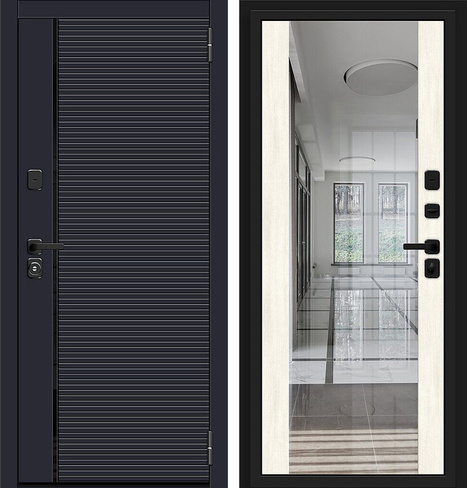 Входная дверь с зеркалом "Лайнер-3", Total Black/Nordic Oak