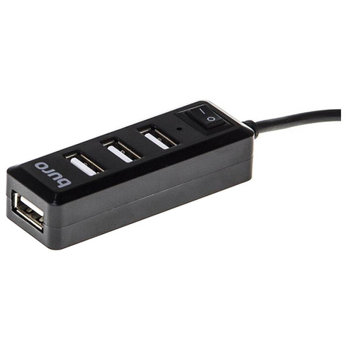 Концентратор USB HUB 4-port Buro BU-HUB4-0.5L-U2.0, черный