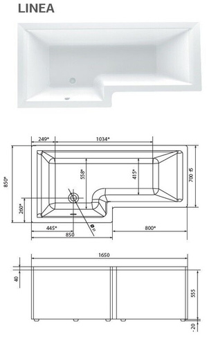 Ванна асимметричная LINEA 165x85 R