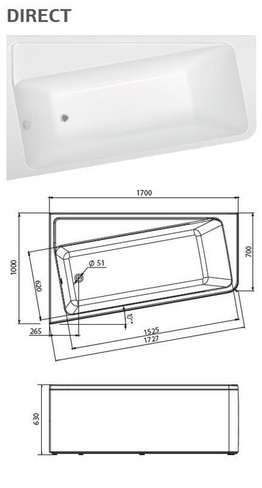 Акриловая ванна асимметричная DIRECT 170x100 R