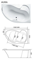 Акриловая ванна AURA 150x105 R