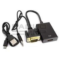 Переходник шт. VGA - гн. HDMI + гн.3,5мм, питание от USB, провод 15см. "Cab