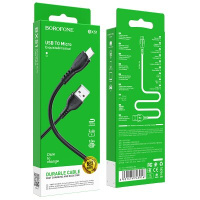 USB кабель для зарядки micro USB 1м, 2,4A силиконовый, черный BX51 "Borofon