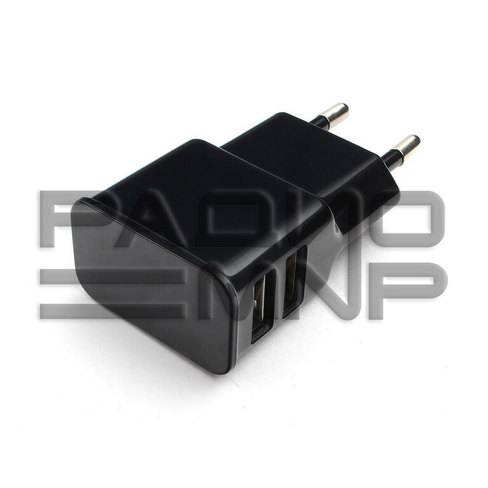 Адаптер постоянного тока 220В с выходом 2гн.USB 5V, 2,1A (чёрный) "Cablexpe