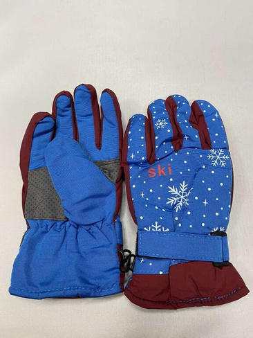 Перчатки детские 6-8 лет Снежинки непромокаемые голубой/бордовый арт.927 MULTIBRAND