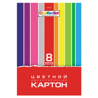 Картон цветной А4 2-сторонний МЕЛОВАННЫЙ, 8 листов, 8 цветов, в папке, HATBER, 195х280 мм, "Creative Set", 8Кц4, 8Кц4_05