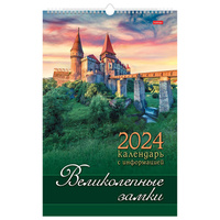 Календарь на гребне с ригелем на 2024 г., 30х45 см, ЛЮКС, "Великолепные замки", HATBER, 12Кнп3гр_19235