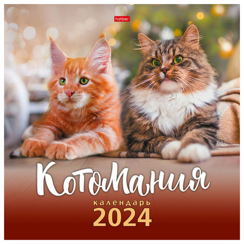 Календарь настенный перекидной на 2024 г., 6 л., 30х30 см, Эконом, "КотоМания", HATBER, 6Кнп4_28450