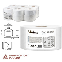 Бумага туалетная 170 м, VEIRO Professional (Система T2), комплект 12 шт., Comfort, 2-слойная, T204