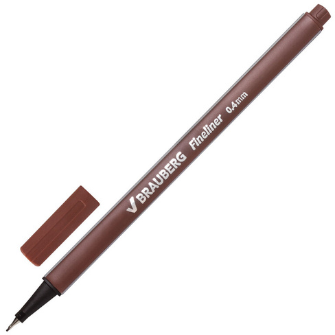Ручка капиллярная (линер) BRAUBERG "Aero", КОРИЧНЕВАЯ, трехгранная, металлический наконечник, линия письма 0,4 мм, 14225