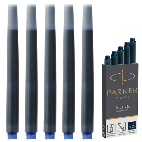 Картриджи чернильные PARKER "Cartridge Quink", КОМПЛЕКТ 5 штук, темно-синие, 1950385