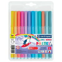 Фломастеры ПАСТЕЛЬНЫЕ 12 цветов CENTROPEN "Colour World Pastel", смываемые, 7550/12TP, 7 7550 1287