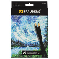 Карандаши цветные BRAUBERG "Artist line", 18 цветов, черный корпус, шестигранные, грифель 3 мм, натуральное дерево, 1805