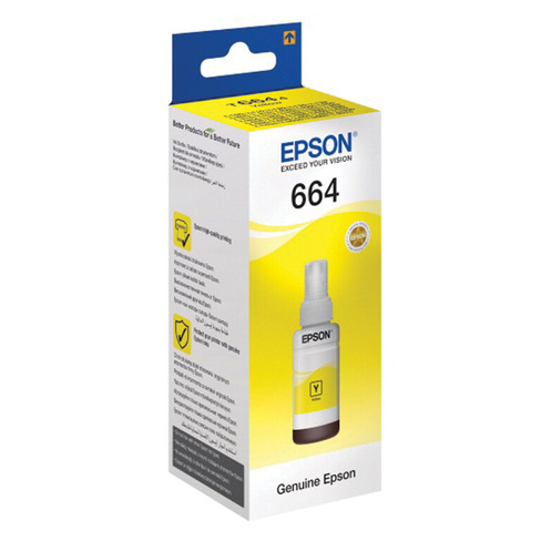 Чернила EPSON 664 (T6644) для СНПЧ Epson L100/L110/L200/L210/L300/L456/L550, желтые, оригиналЬНЫЕ, C13T66444A/498