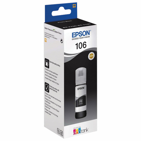 Чернила EPSON 106 (C13T00R140) для СНПЧ L7160/L7180, фото-черные, оригиналЬНЫЕ