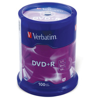 Диски DVD+R (плюс) VERBATIM 4,7 Gb 16x Cake Box (упаковка на шпиле), комплект 100 шт., 43551