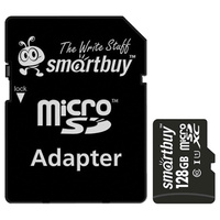 Карта памяти micro SDXC, 128 GB, SMARTBUY, UHS-1 U1, 80 Мб/сек. (class 10), с адаптером, SB128GBSDCL1001