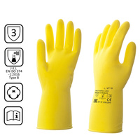 Перчатки латексные КЩС, сверхпрочные, плотные, хлопковое напыление, размер 8,5-9 L, большой, желтые, HQ Profiline, 73587