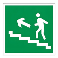 Знак эвакуационный "Направление к эвакуационному выходу по лестнице НАЛЕВО вверх", квадрат, 200х200 мм, самоклейка, 6100