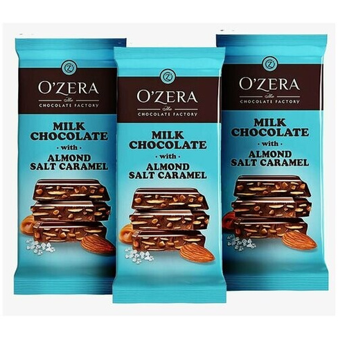 OZera, шоколад Milk chocolate with Almonds salt caramel, 90 г 3шт O'Zera