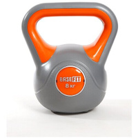 Гиря пластиковая BASEFIT 8 кг серая оранжевая цельная для спорта фитнеса и кроссфита BaseFit