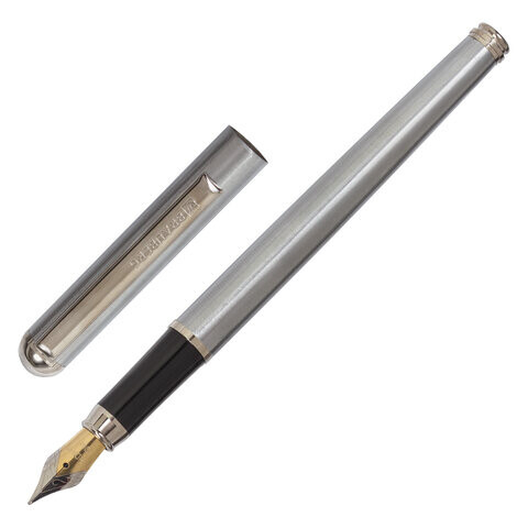 Ручка подарочная перьевая BRAUBERG Larghetto СИНЯЯ корпус серебристый с хромированными деталями 143475