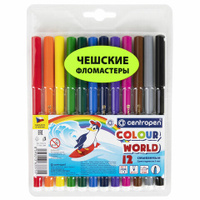 Фломастеры 12 ЦВЕТОВ CENTROPEN Colour World круглые смываемые 7550/12TP 7 7550 1284